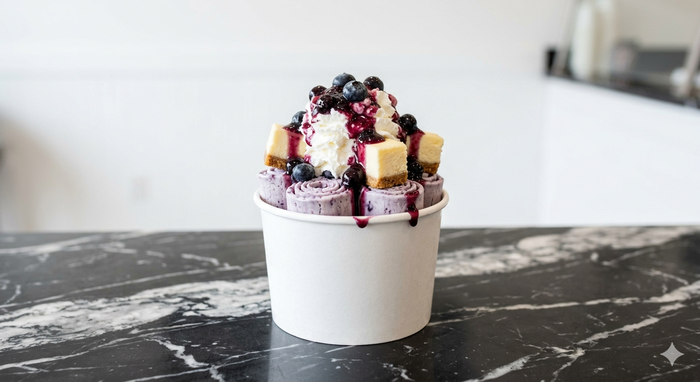 Blueberry Cheesecake Rolled Ice Cream