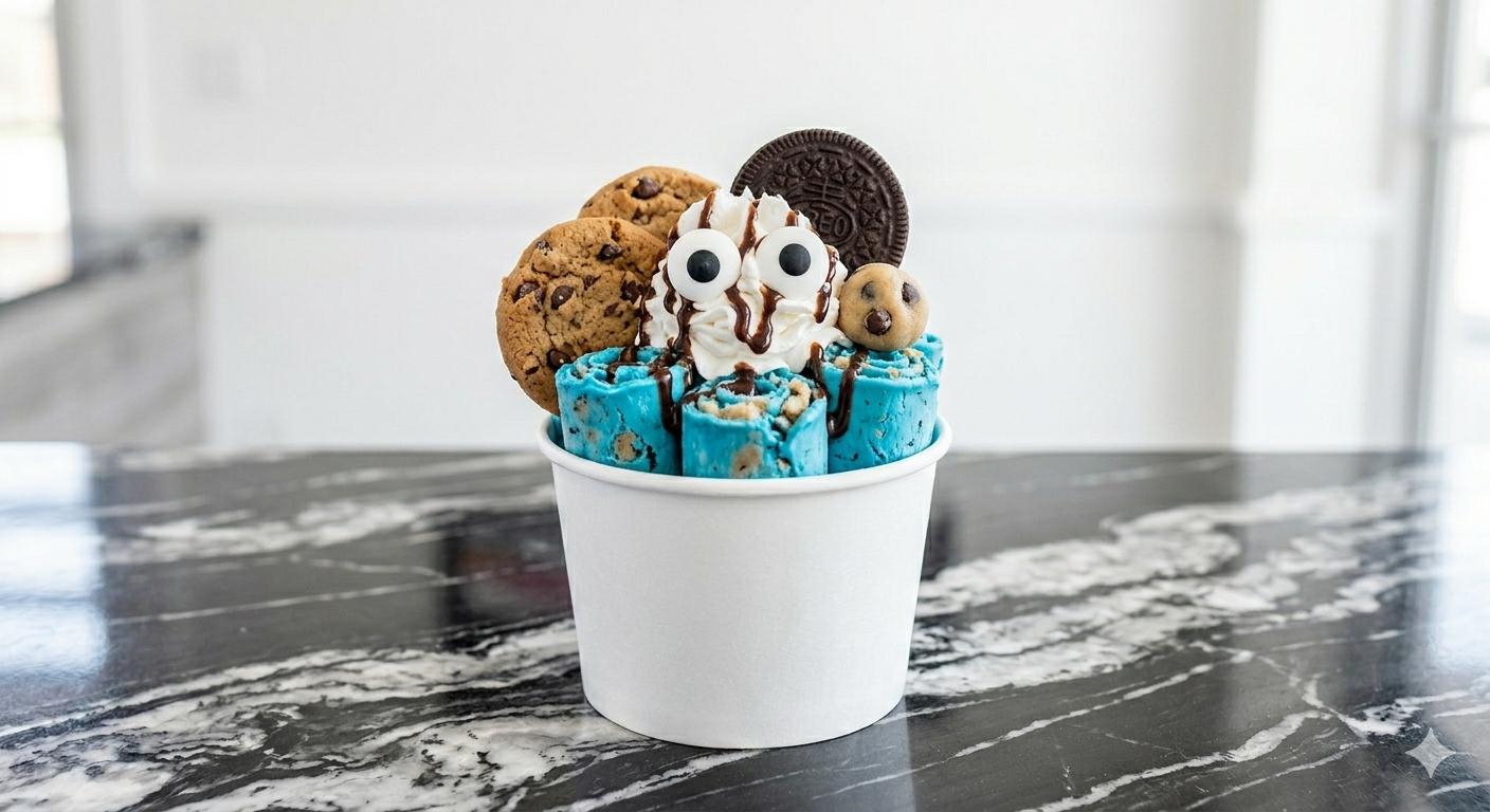 Cookie Monster Rolled Ice Cream