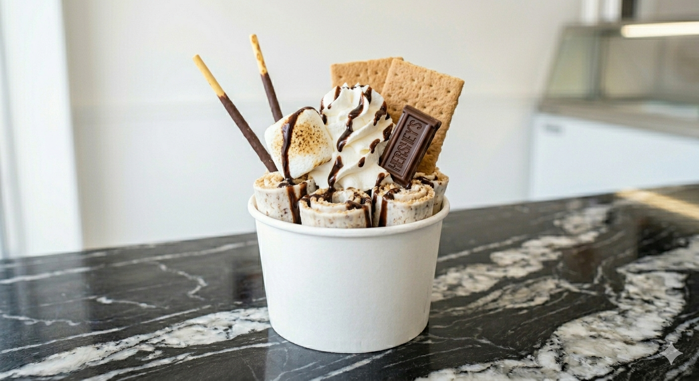 Camp Fire S’mores Rolled Ice Cream